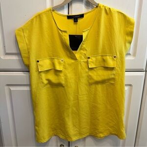 Marc New York Bright Yellow Utility Pocket V-Neck Blouse - Women's